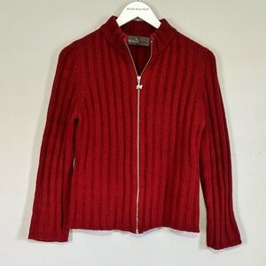 MERINO MINK Women's Red Full Zip Ribbed Cardigan Sweater New Zealand Size Small